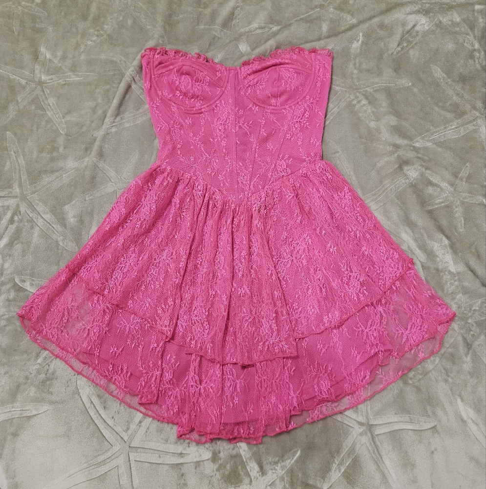 Pink Lace Strapless Dress